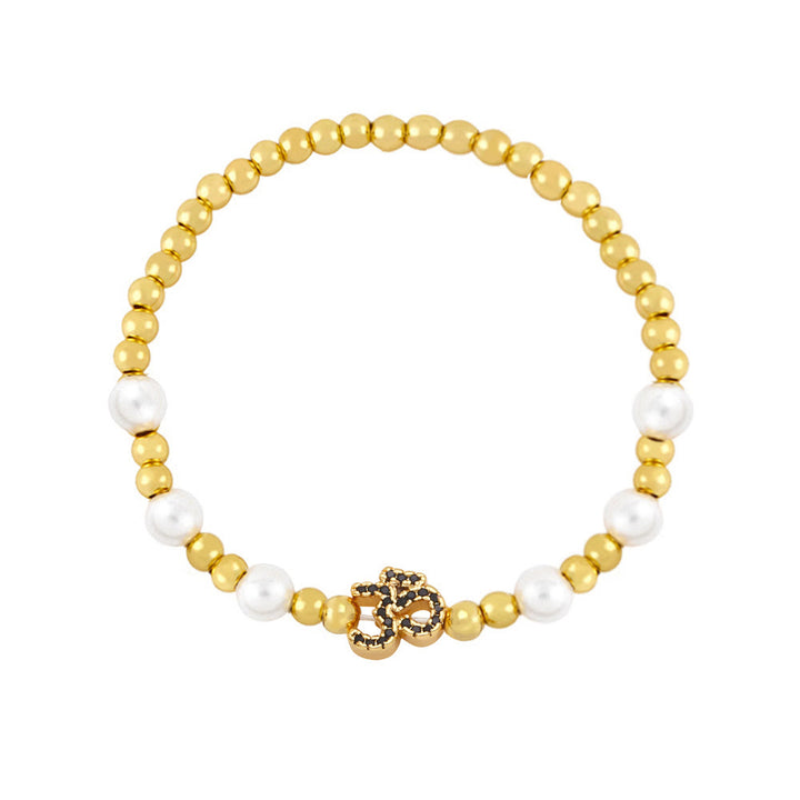 Olivenorma Brass Pearl Beaded Om Symbol Bracelet