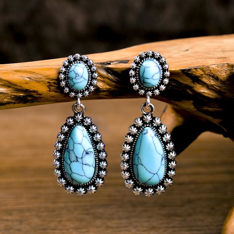 Olivenorma Teardrop Turquoise Silver Earrings