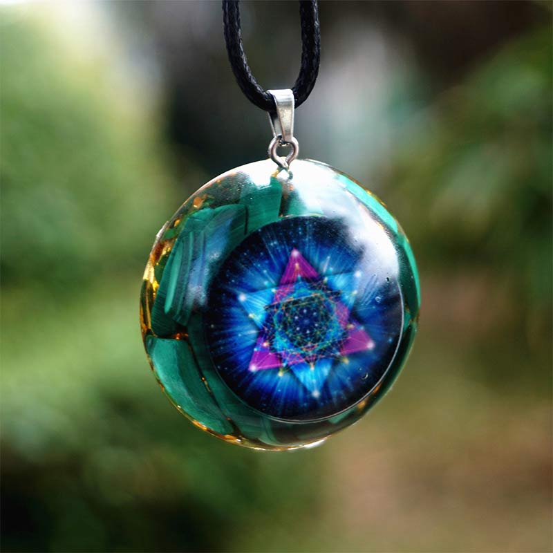 Olivenorma Malachite Metatron's Cube Reki Necklace