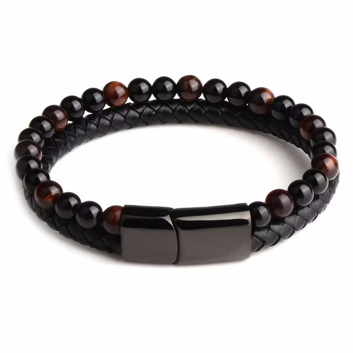 Olivenorma Natural Tiger Eye Leather Rope Double Layer Bracelet - Red Tiger Eye - image 8