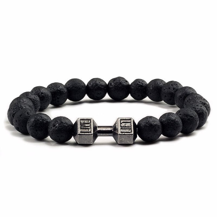 Olivenorma "Live Life" Dumbbells Natural Stone Beads Bracelet - Lava Stone - Black Barbell - 21cm - image 0