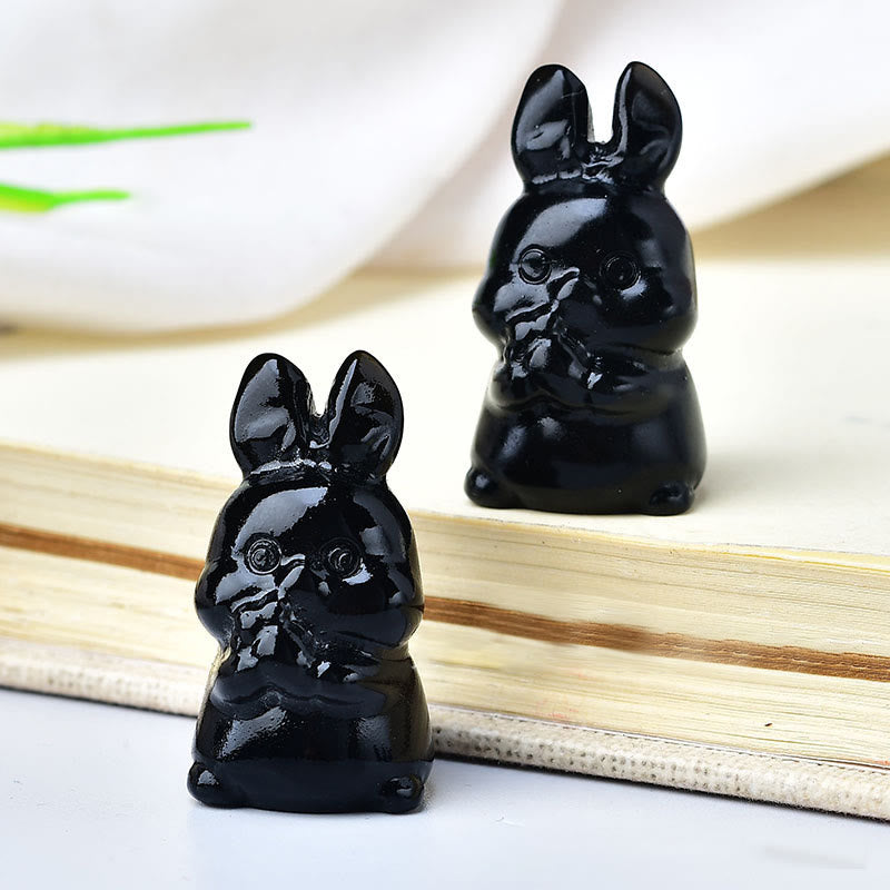 Olivenorma Natural Crystal Carrot Rabbit Carving Gemstone Decoration - Obsidian - image 11