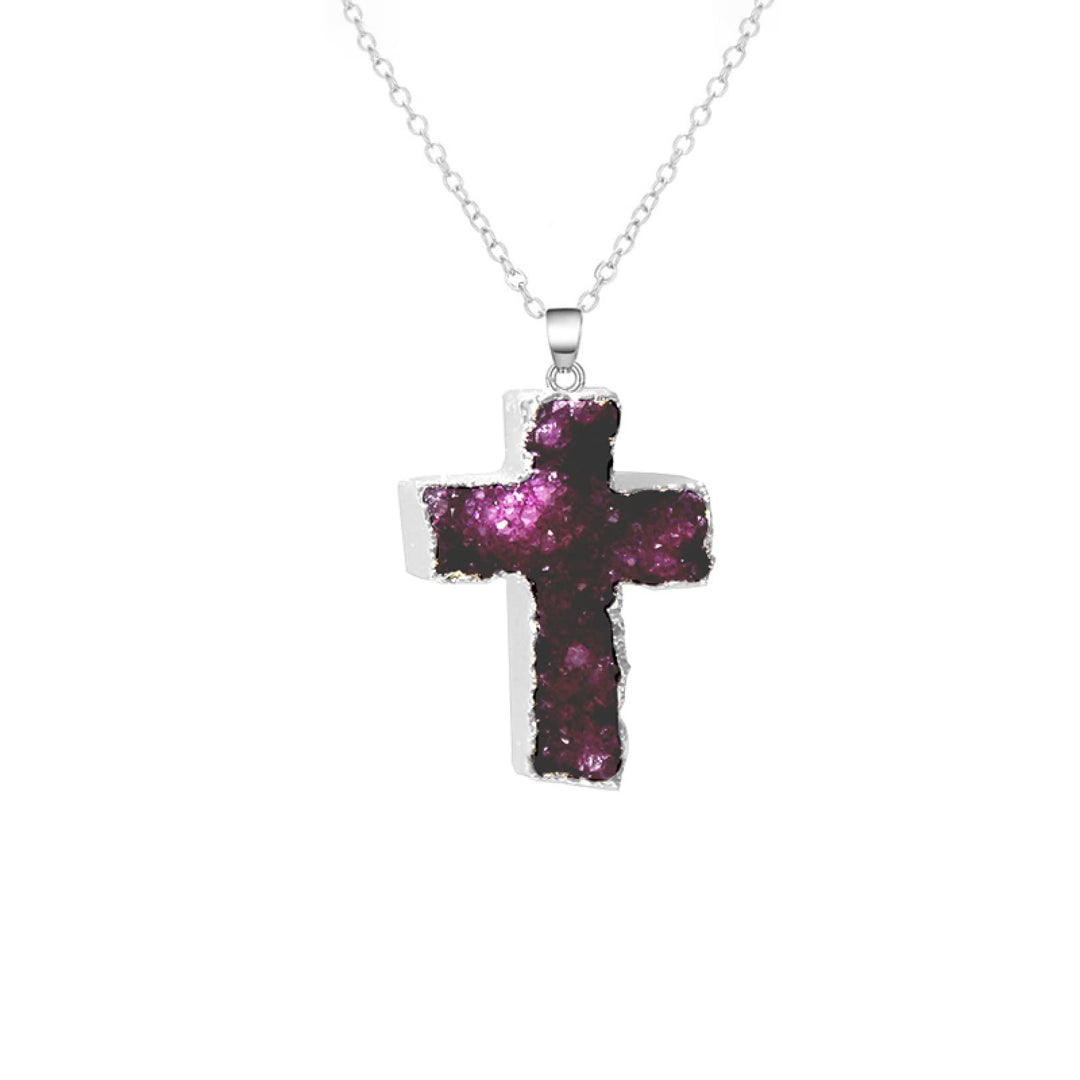 Olivenorma "Healing Heart" Cross Reiki Natural Crystal Necklace