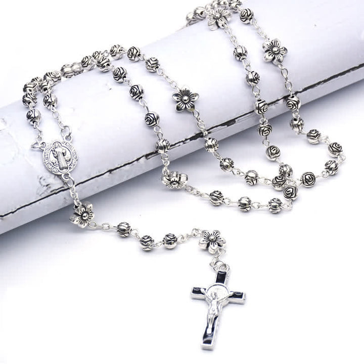 Olivenorma Rose Cross Prayer Rosary Necklace