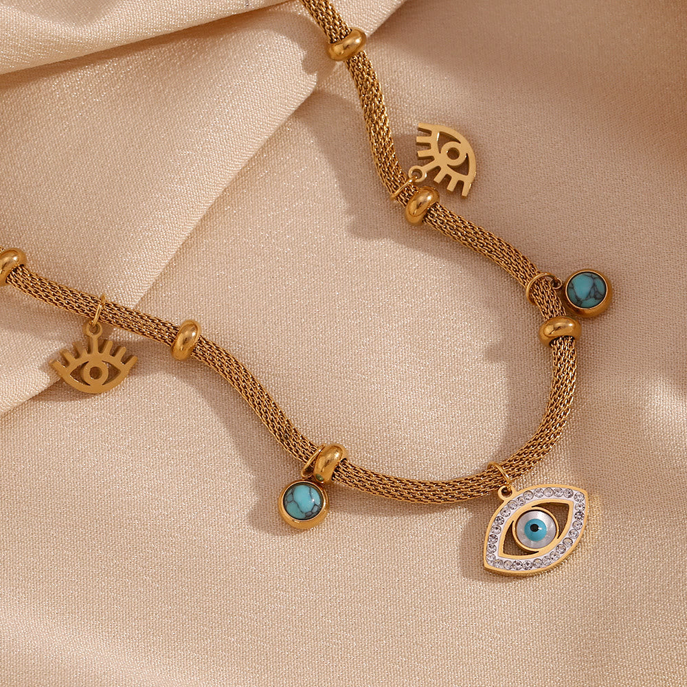 Olivenorma Turquoise White Zircon Evil Eye Thick Chain Necklace