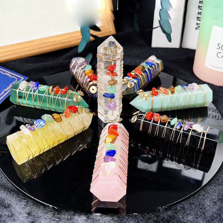 Olivenorma Seven Chakra Crystal Tower Point Wire Wrapped