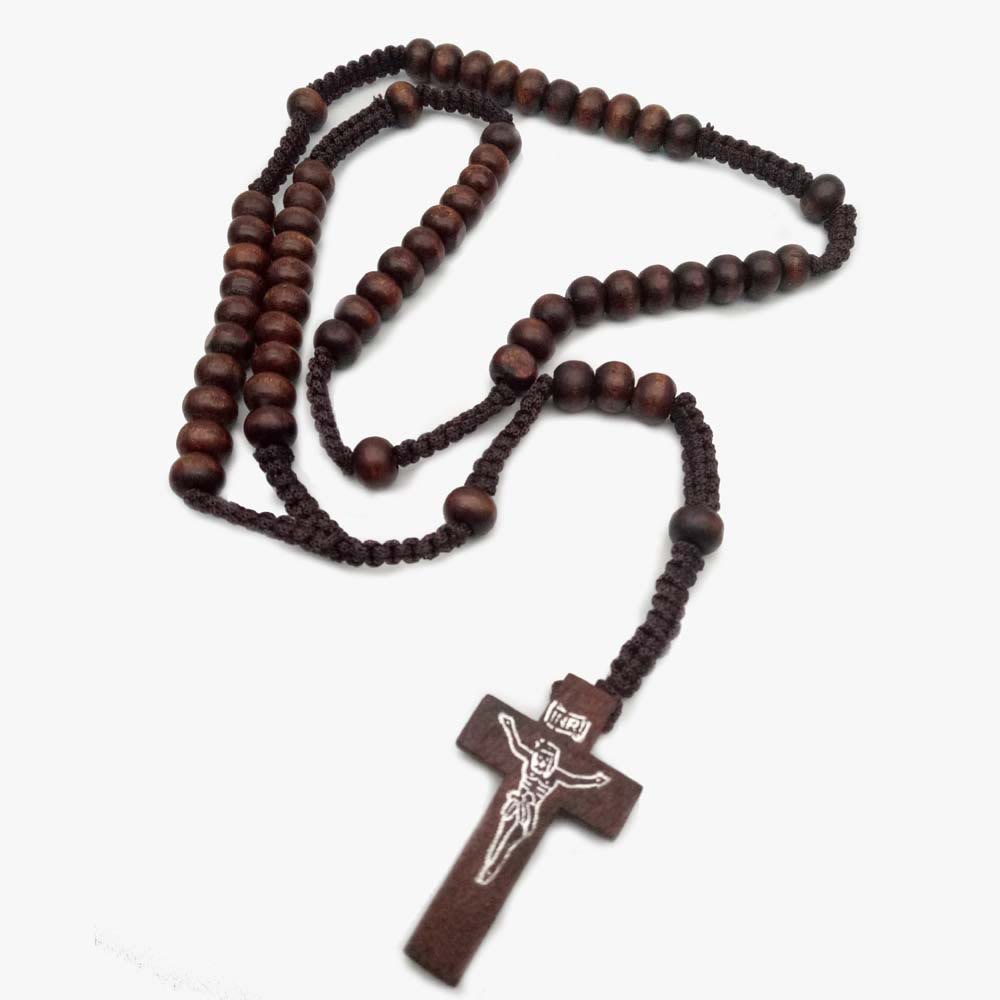 Olivenorma Cross Wooden Mala Bead Rosary Necklace