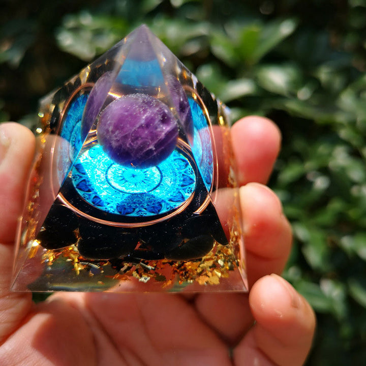 Olivenorma Amethyst with Black Tourmaline Orgone Pyramid