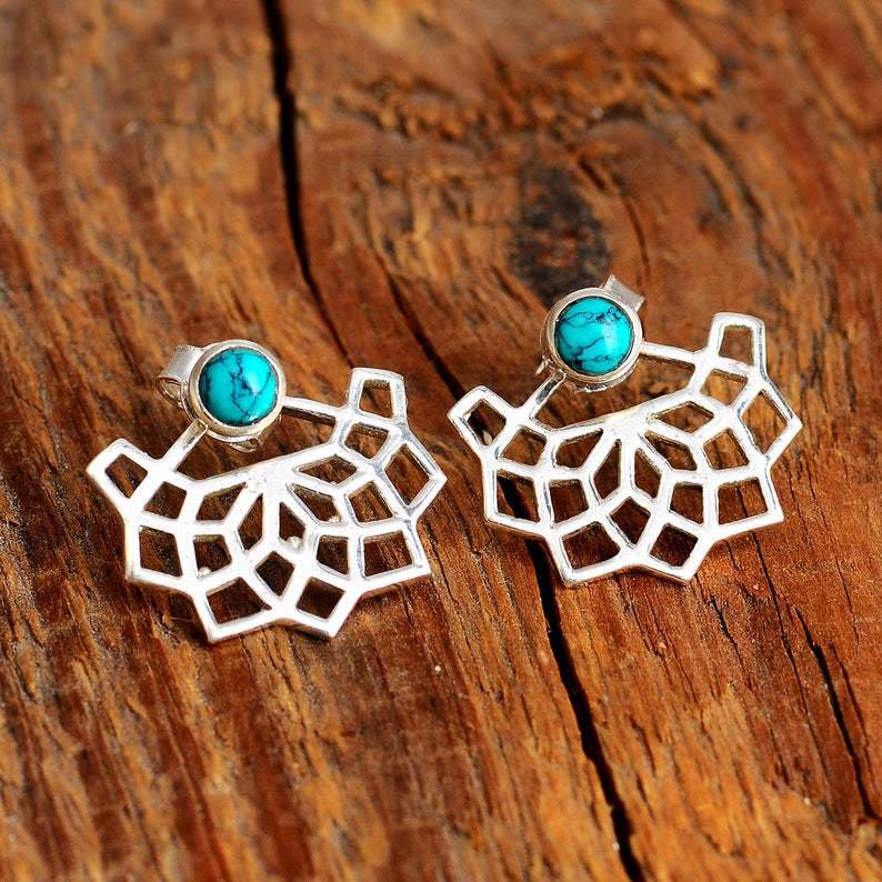 Olivenorma Natural Turquoise Lotus Flower Stud Earrings