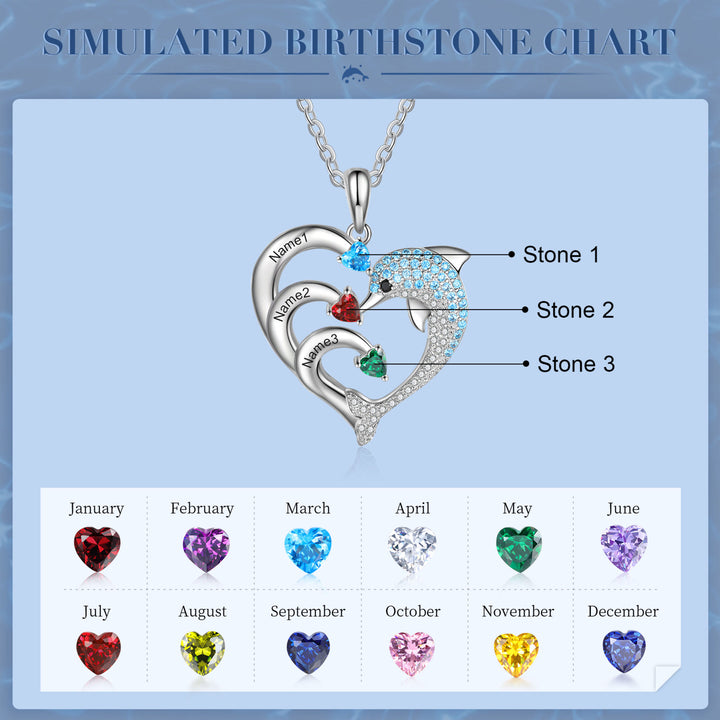 Olivenorma Heart Dolphin Necklace Engraved Stone Pendant Necklace