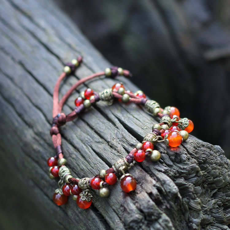 Olivenorma Red Agate Green Jade Woven Bead Anklet Bracelet - Red Agate - image 0