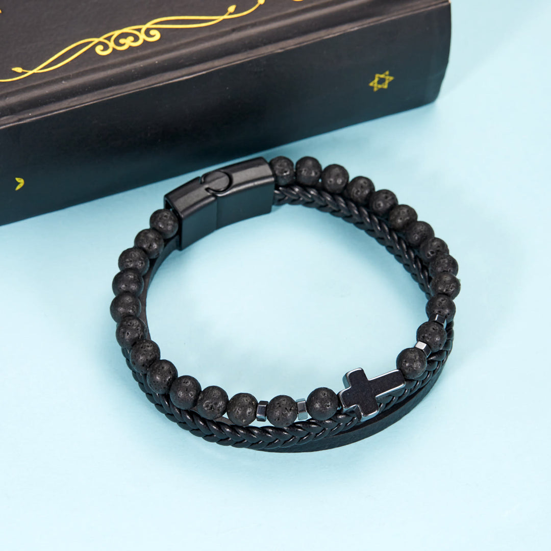 Olivenorma Natural Stone Beads Braided Leather Mens Bracelet - image 6
