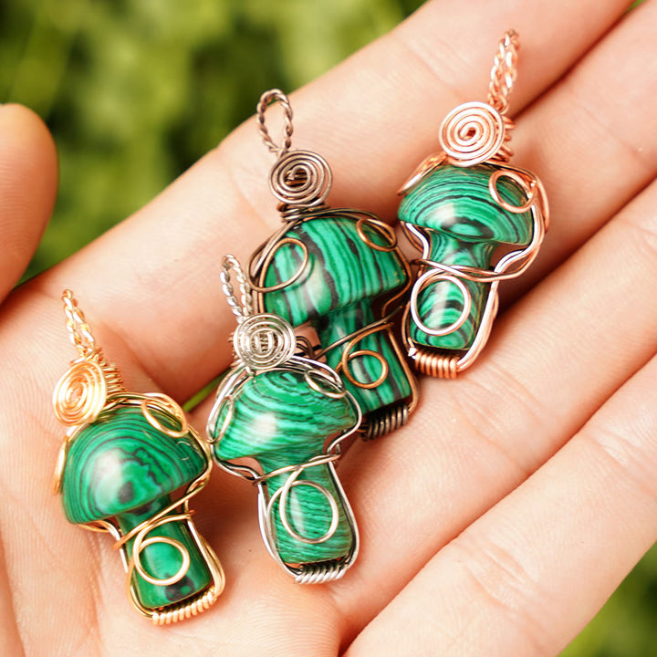Olivenorma Natural Healing Stone Mushroom Necklace - Malachite - Rose Gold Thread - image 27