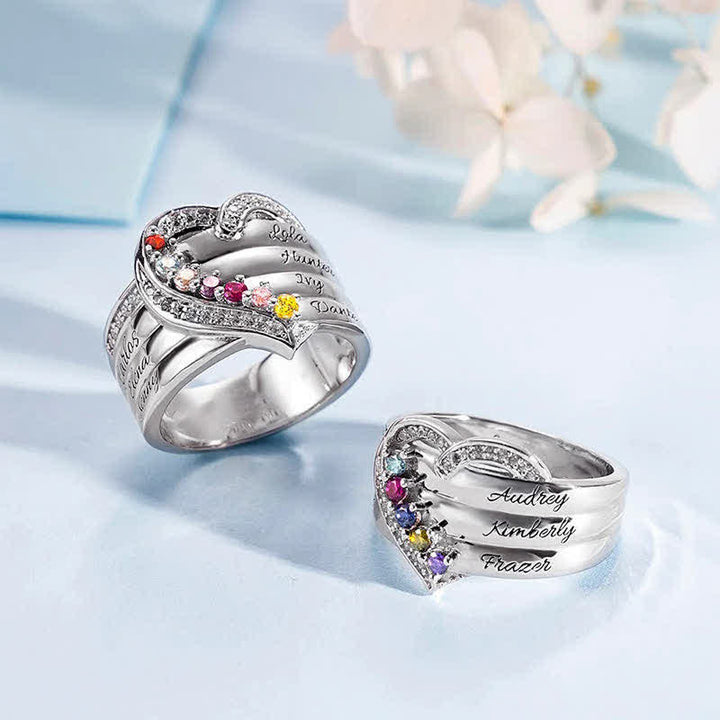 Olivenorma Creative Heart Personalized and Engraved Birthstones Ring - image 2