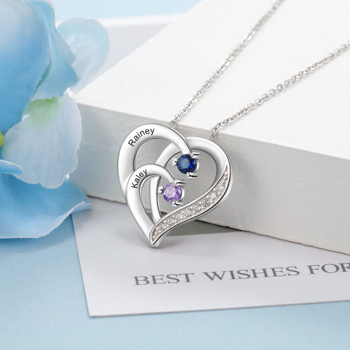 Olivenorma Personalized Birthstones Engraved Heart Necklace