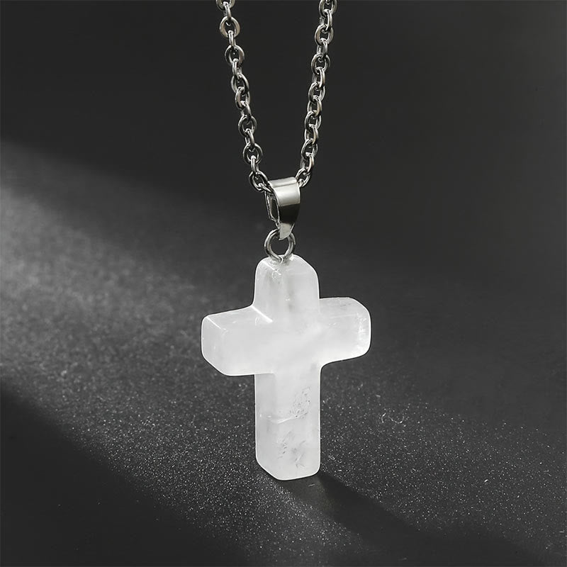 Olivenorma Natural Stone Cross Gemstone Necklace