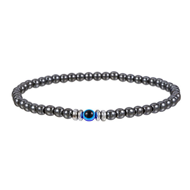 Olivenorma Mens 4mm Natural Stone Evil Eye Beads Bracelet