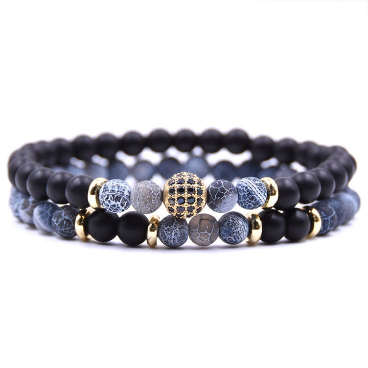 Olivenorma Natural Crystal Two Layer Beaded Men Bracelet