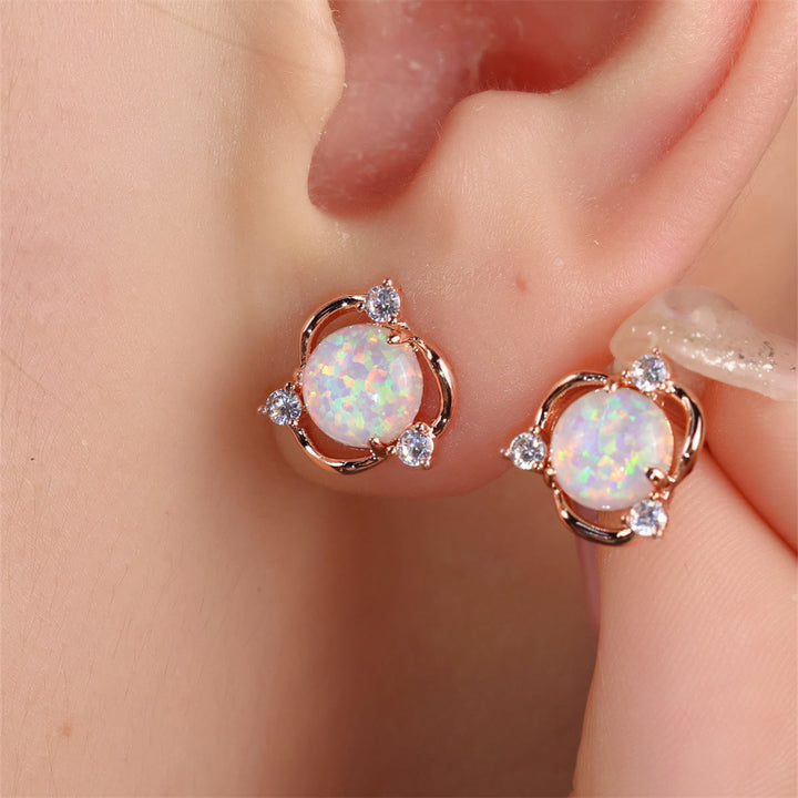 Olivenorma Opal Small Round White Zircon Stud Earrings