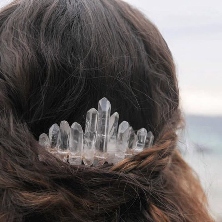 Natural Crystal U Shape Hair Comb Crystal Crown