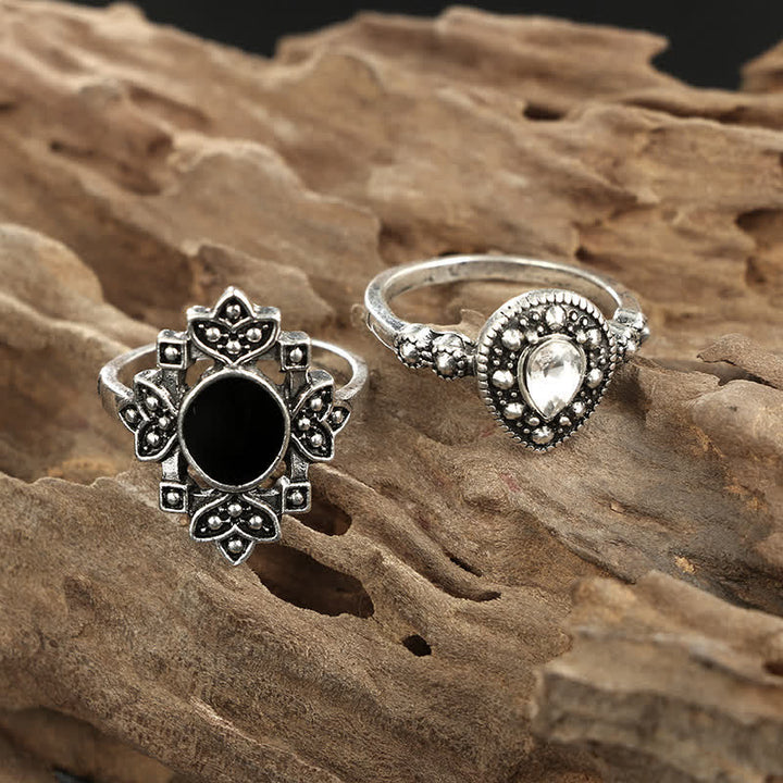 Olivenorma Vintage Obsidian 15 - Piece Ring Set
