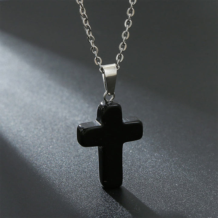 Olivenorma Natural Stone Cross Gemstone Necklace