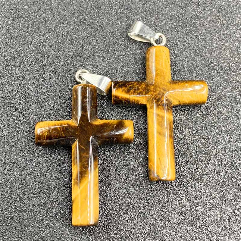 Olivenorma Natural Crystal Cross Healing Pendant