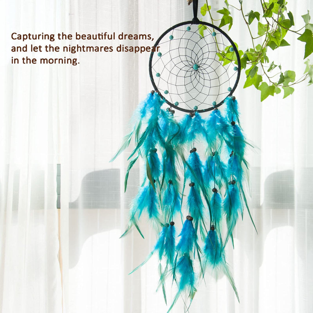 Olivenorma Turquoise Beaded Braided Floral Blue Feather Dream Catcher