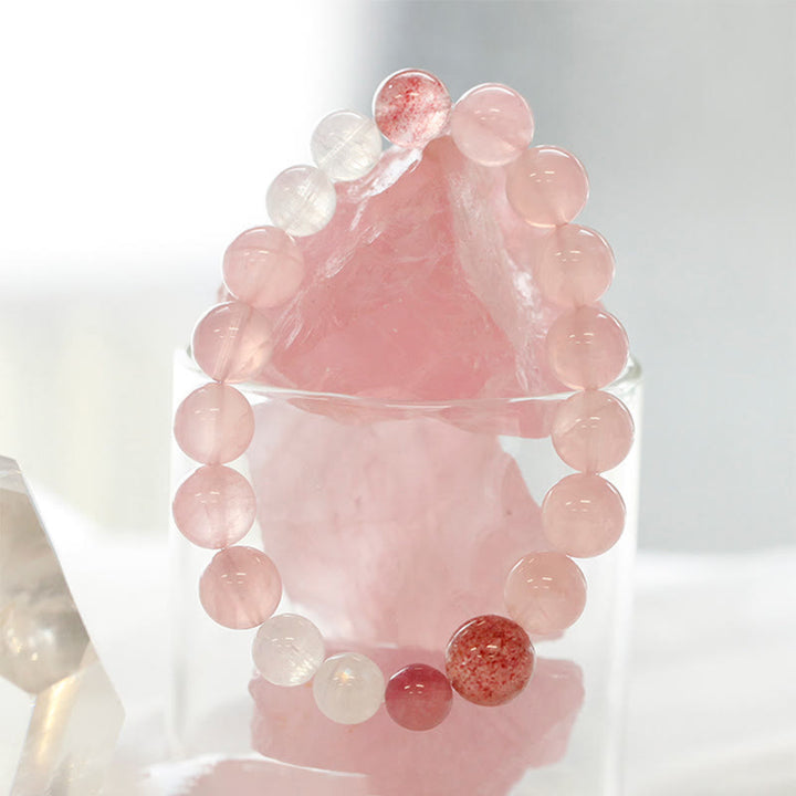 Olivenorma Rose Strawberry Clear Quartz Beaded Bracelet