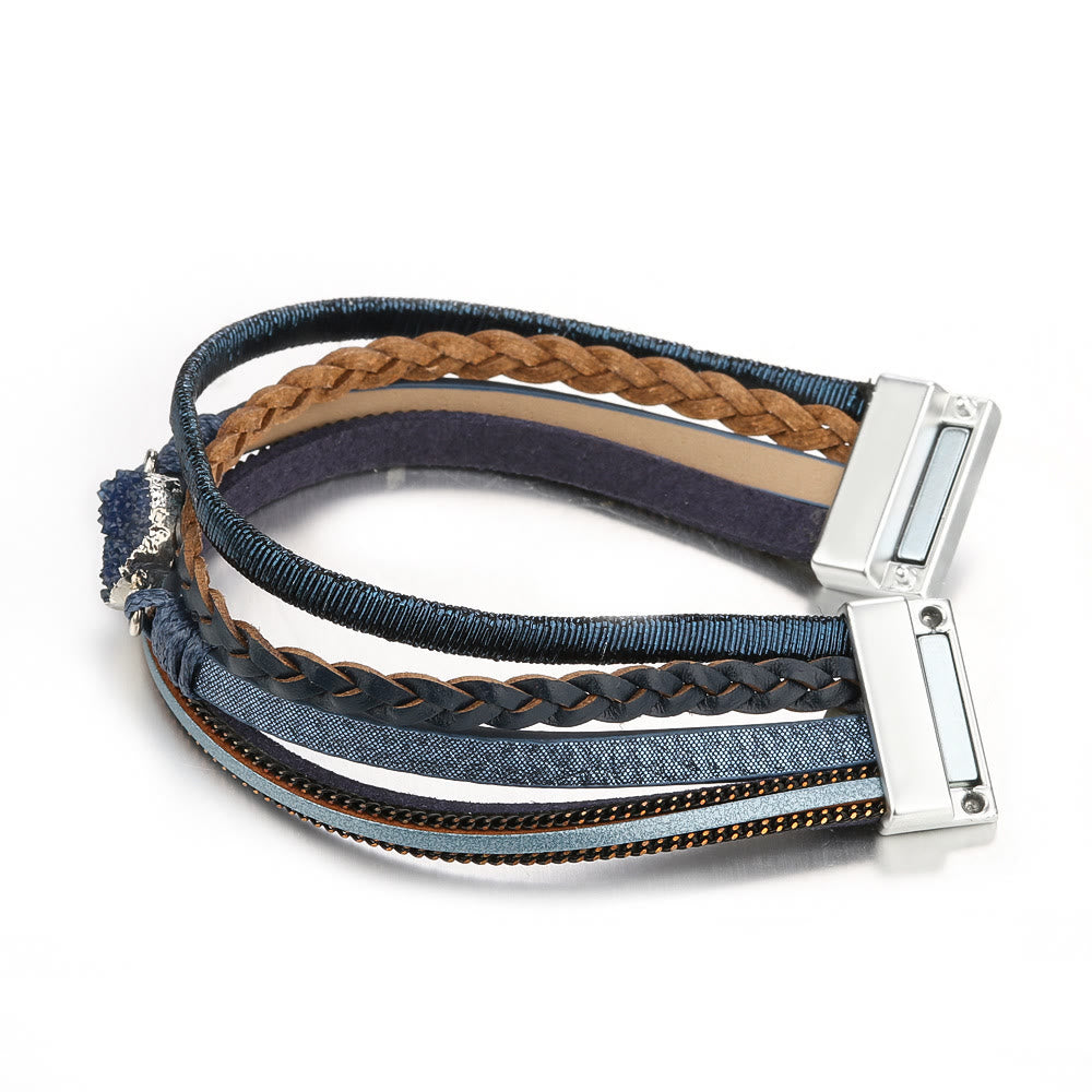 Olivenorma Natural Cluster Braided Leather Magnetic Leather Bracelet