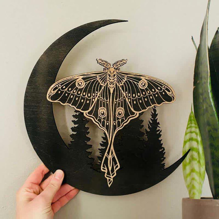 Olivenorma Crescent Moon Moth Wooden Wall Decor