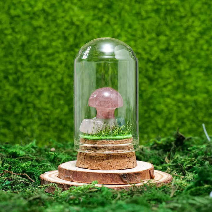 Olivenorma Glass Cover Natural Crystal Mushroom Decoration