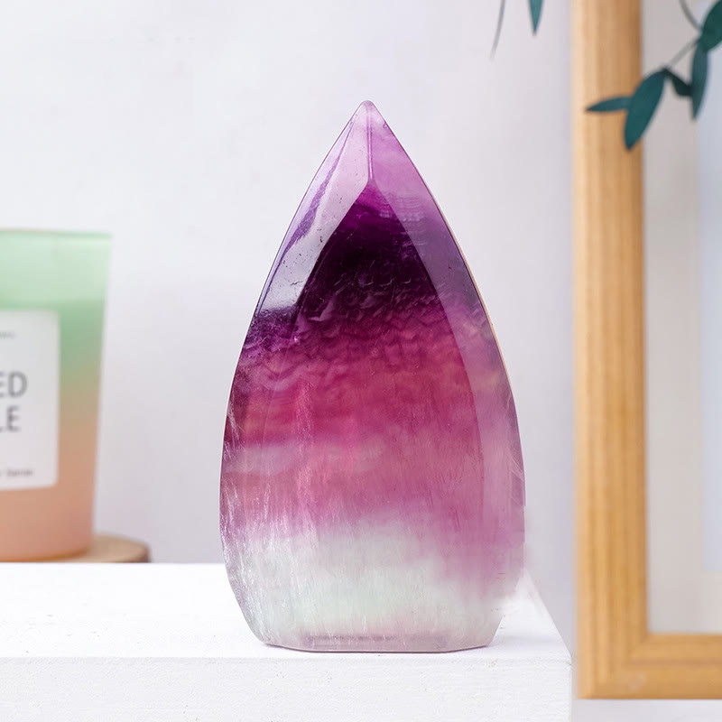 Olivenorma Natural Crystal Flame Shaped Ornaments Gemstone Decoration - Watermelon Fluorite(Angular) - Approx 150-200g - image 2