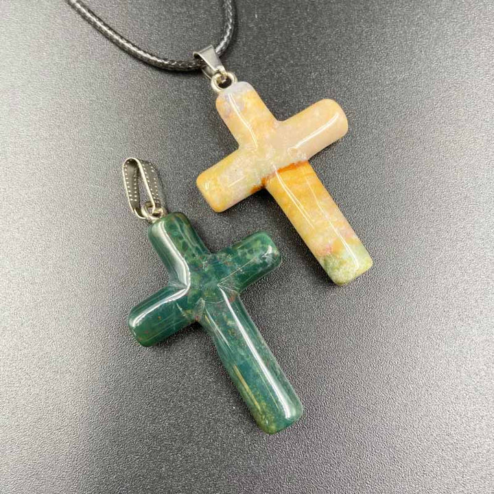 Olivenorma Natural Crystal Cross Healing Pendant