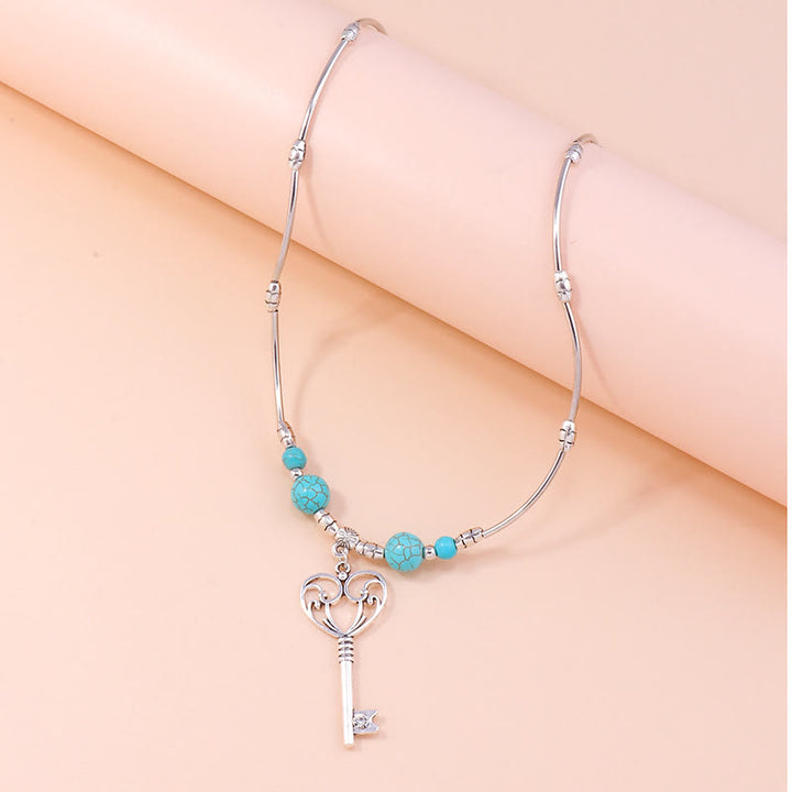 Olivenorma Turquoise Bohemian Love Key Pendant Necklace