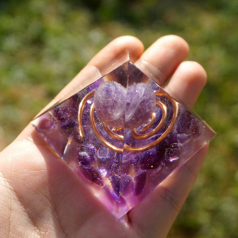 Olivenorma Amethyst Clear Crystal Orgone Pyramid