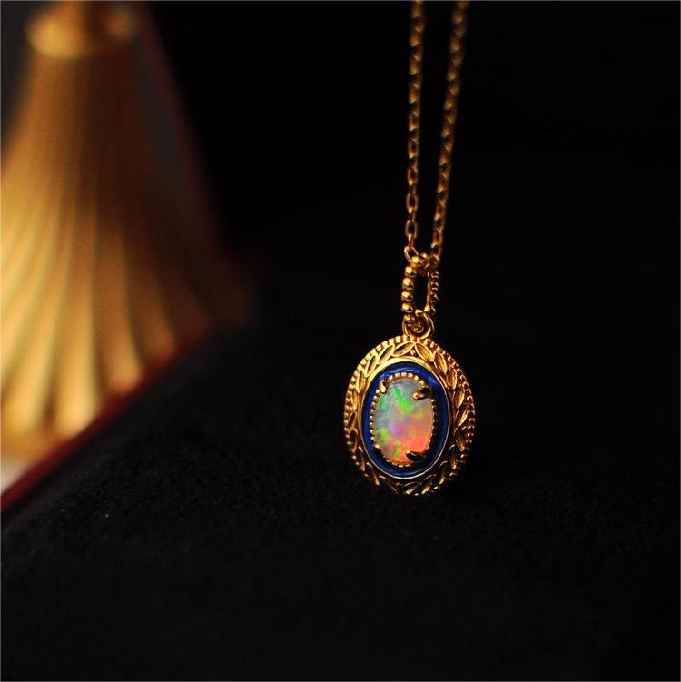 Olivenorma Natural Opal Inlay Pendant Necklace