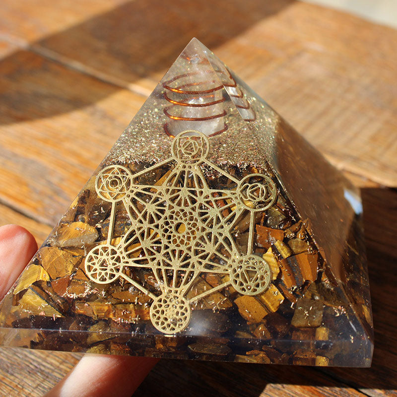 Olivenorma Clear Crystal Pillar With Tiger Eye Orgone Pyramid