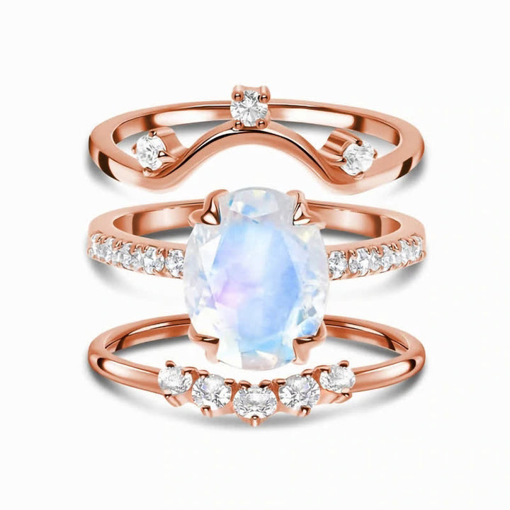 Olivenorma Natural Crystal Moonstone Creative 3 - Piece Ring