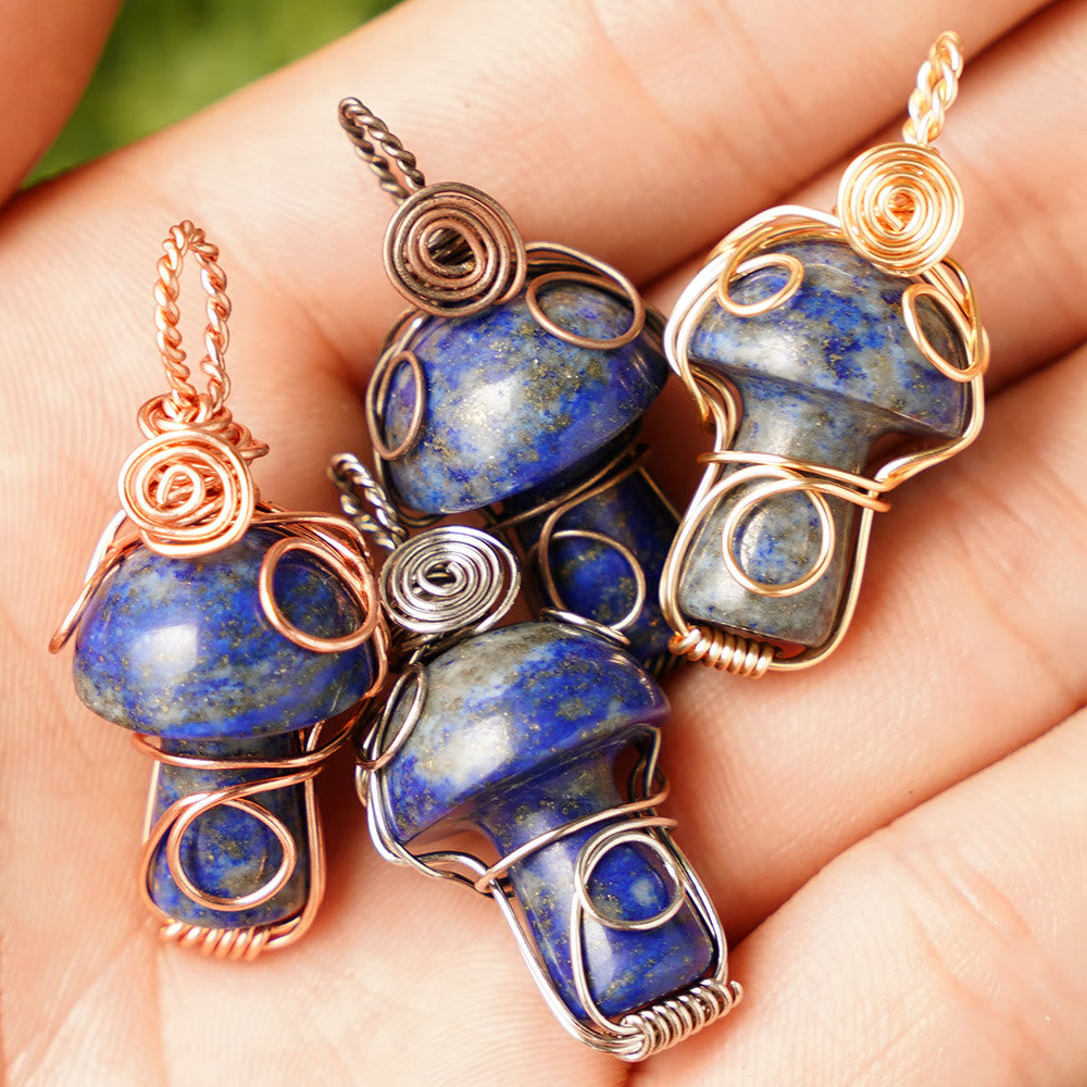Olivenorma Natural Healing Stone Mushroom Necklace - Lapis Lazuli - Rose Gold Thread - image 40