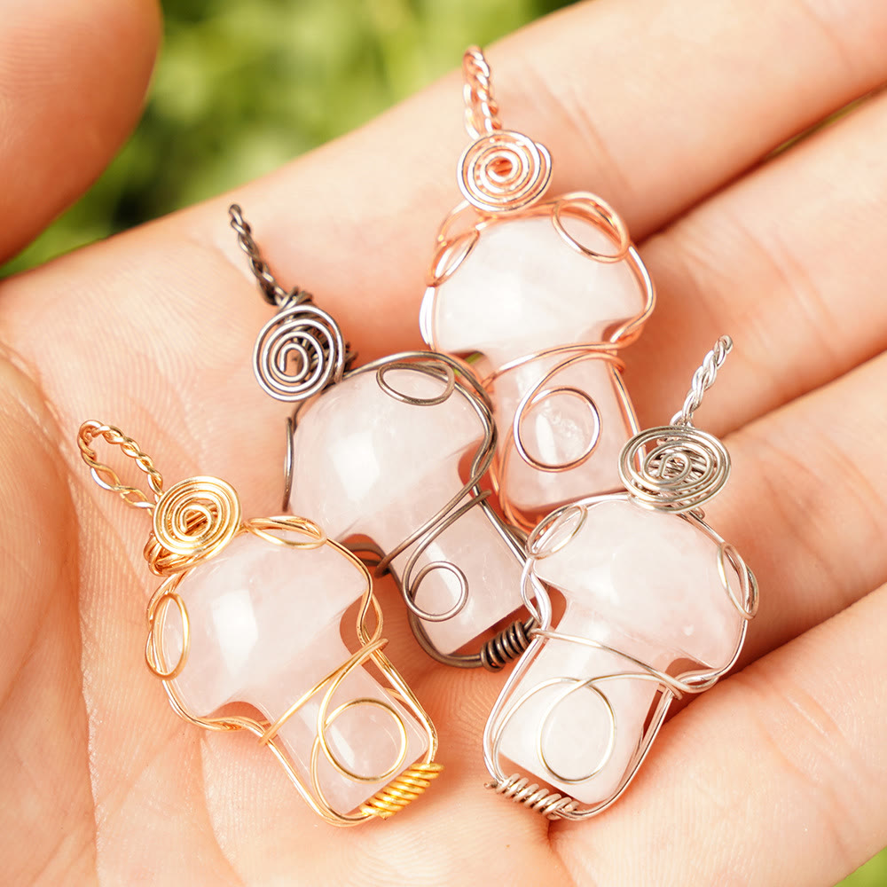 Olivenorma Natural Healing Stone Mushroom Necklace - Rose Quartz - Rose Gold Thread - image 14