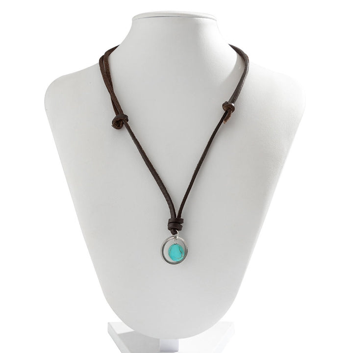 Olivenorma Silver Ring Turquoise Leather Necklace