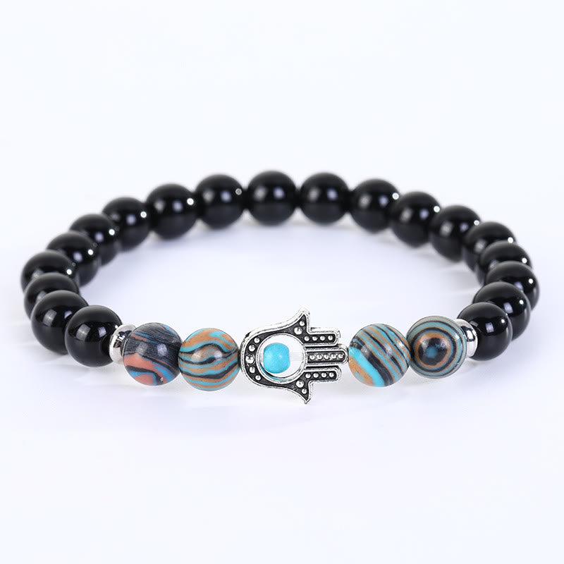 Olivenorma Natural Crystal Stone Beaded Evil Eye Hamsa Bracelet