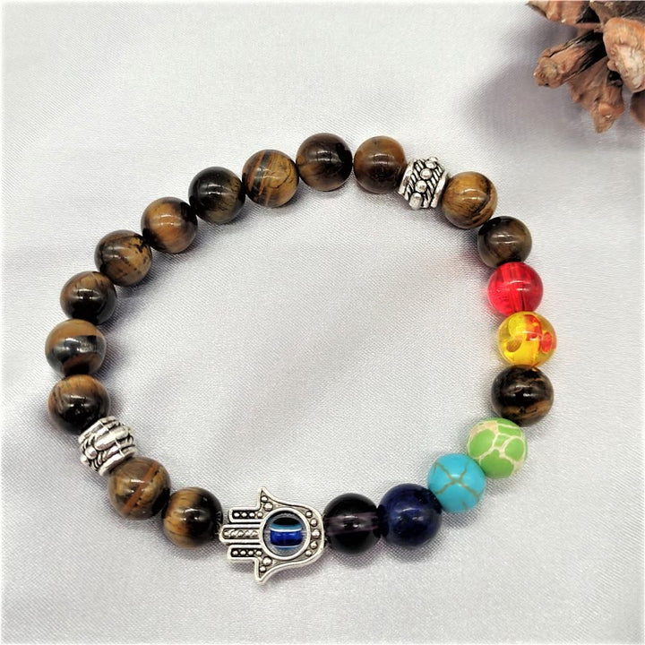 Olivenorma Colorful Chakra Evil Eye Hamsa Beaded Bracelet