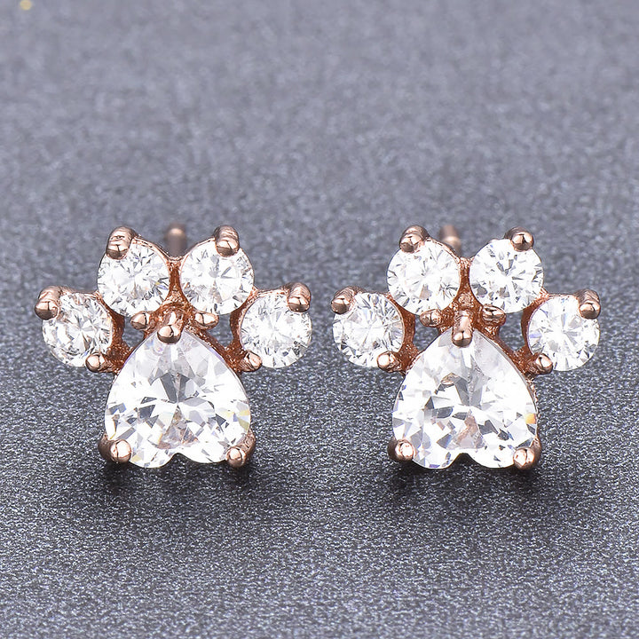 Olivenorma Kawaii Opal White Zircon Kitty Paw Earrings