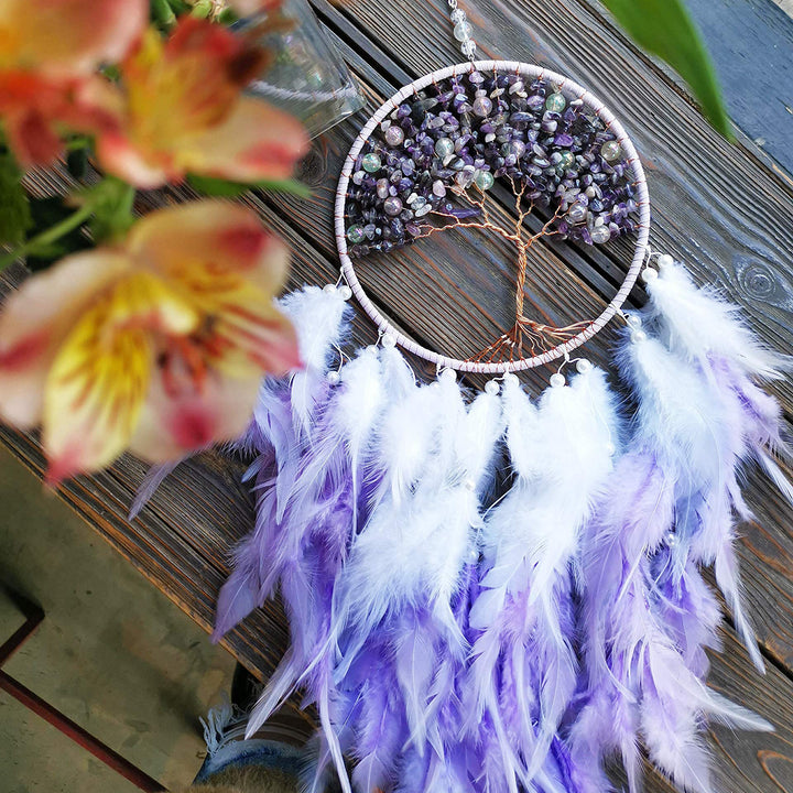 Olivenorma Healing Crystal Tree of Life Purple Dream Catcher