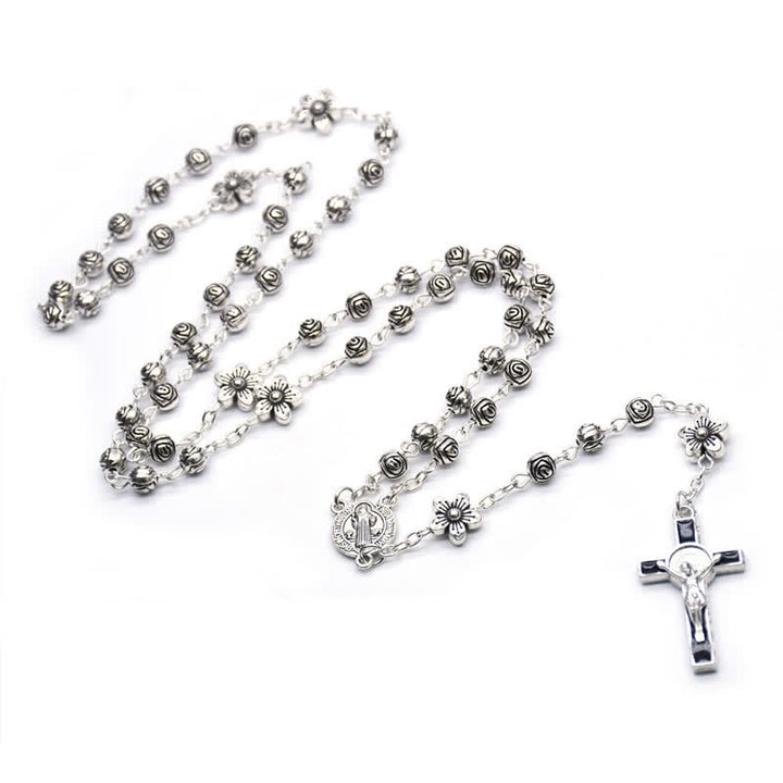 Olivenorma Rose Cross Prayer Rosary Necklace