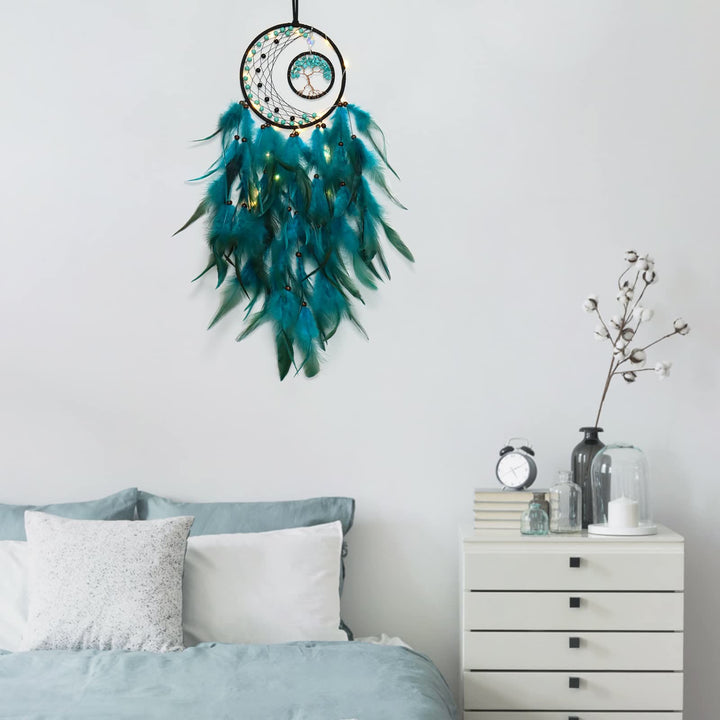 Olivenorma LED Turquoise Tree Of Life Feather Dream Catcher