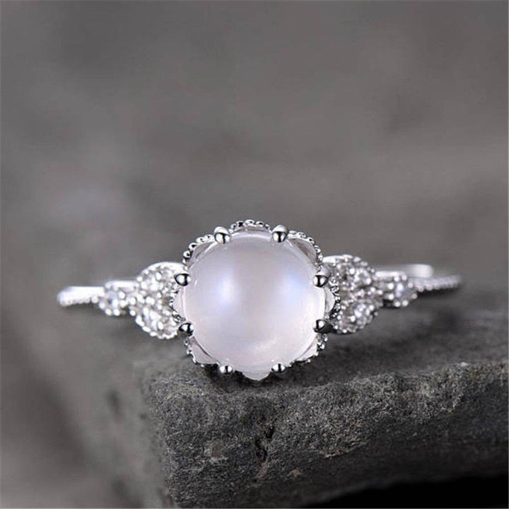 Olivenorma Round Moonstone Opal White Zircon Ring