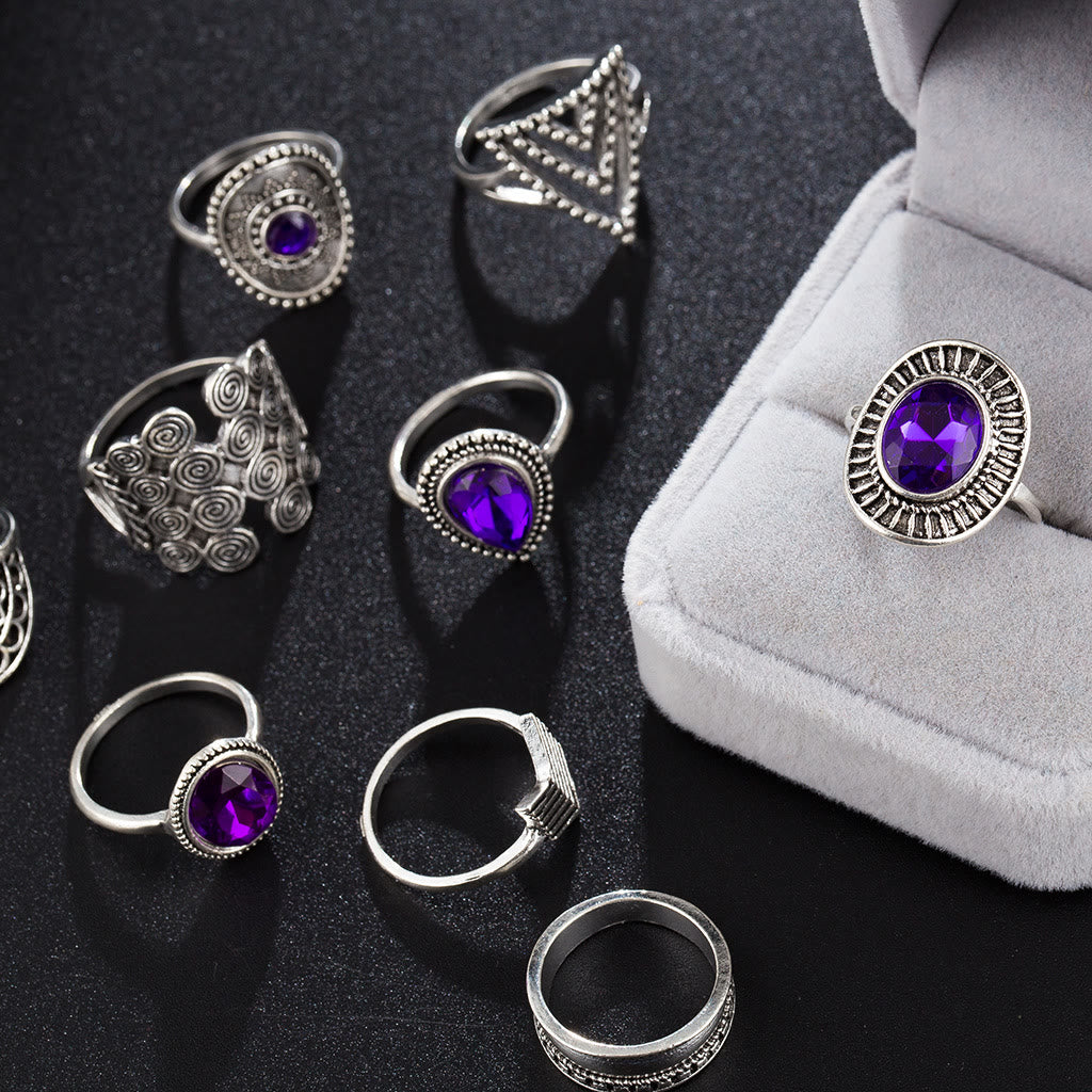 Olivenorma Vintage Purple Zircon Hollow 9 Piece Ring Set